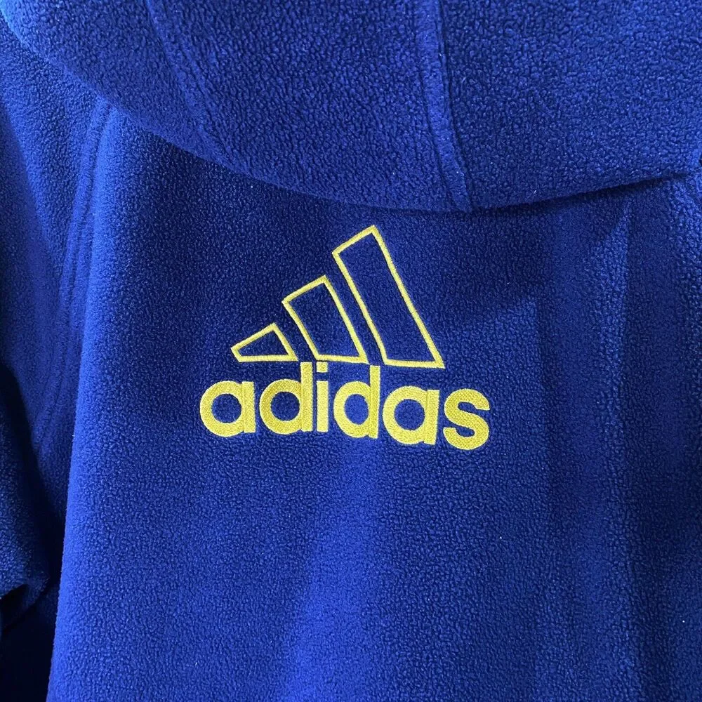 Adidas‎ Reversible Jacket Coat Size Large Navy Blue And Yellow 90s Fleece/Nylon